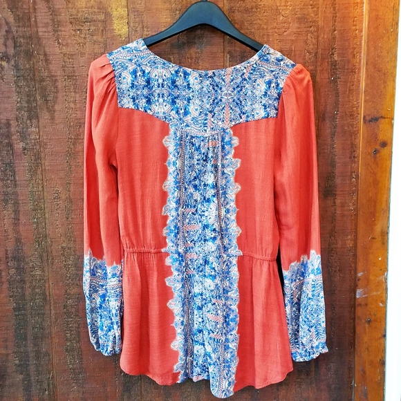 Free People~Orange and Blue~Peasant Top~Medium - Picture 5 of 8